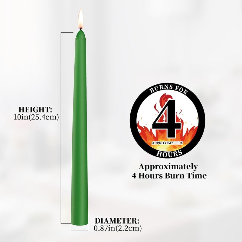 KONNI 0.87×10 Inch Green Taper Candles, Unscented and Smokeless Tall Candlesticks, 10 Pack Tapered Candles with Cotton Wicks, Long Burning, Ideal for Weddings, Dinner Parties, and Home Décor - Image 3